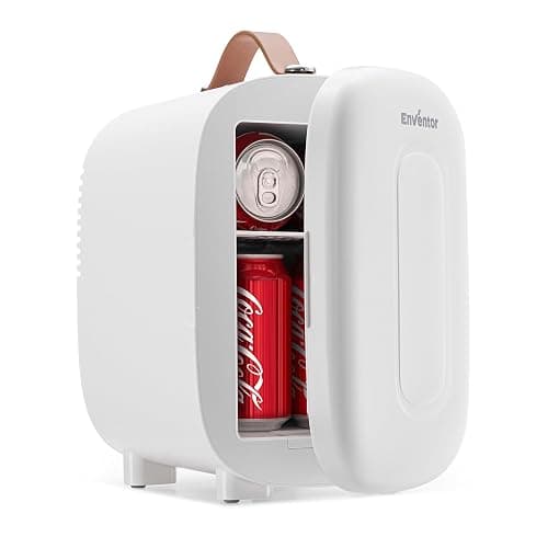 Enventor Mini Fridge 4 Litre/ 6 Can, AC+12V DC Power, Portable Cooler & Warmer, Small Fridge for Bedrooms, Car, Skincare, Fruit and Drinks, White - Image 1
