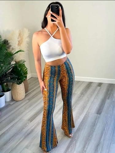 DLAYBGFA Flare Leggings Yoga Pants Women High Waisted Boho Flare Palazzo Pants Stretch Wide Leg Bell Bottom Yoga Leggings thumbnail 5