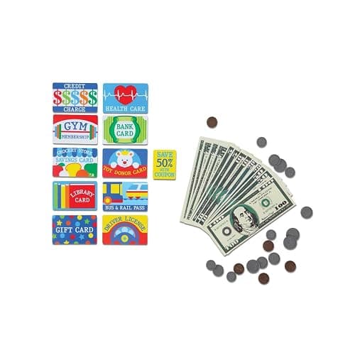 Melissa & Doug Pretend-to-Spend Toy Wallet With Play Money and Cards (45 pcs), Blue - FSC Certified thumbnail 3