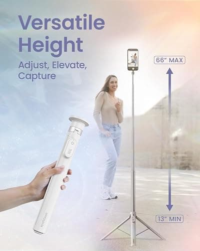 KraftGeek Magnetic Phone Tripod for iPhone MagSafe – 66'' Automatic Selfie Stick with Remote, Portable Tripod Stand for Video Recording, Travel, Vlogging (White) thumbnail 4