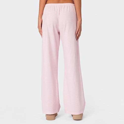Women Striped Loose Pajama Pants Fall Drawstring Tie Up Elastic High Waist Trousers Fashion Y2k Wide Leg Lounge Pant thumbnail 6