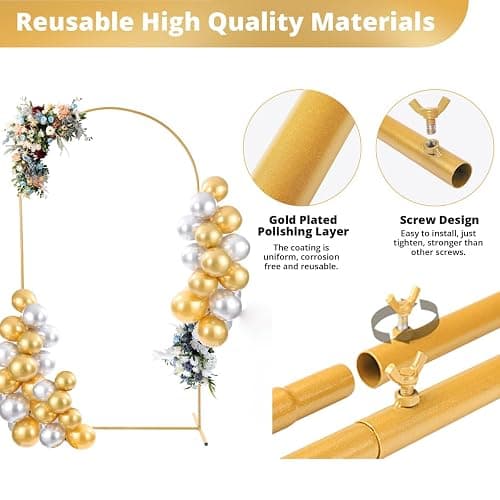 7.2 ft Gold Metal Balloon Arch Stand, Arch Backdrop Stand with Stable Base – Easy-to-Install Wedding, Birthday, Baby Shower & Garden Party Decoration thumbnail 3