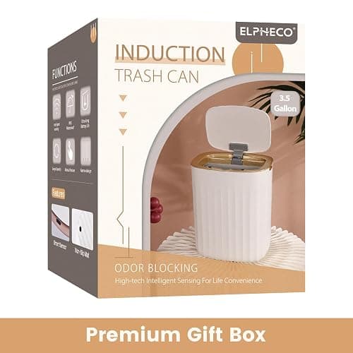 ELPHECO 3.5 Gallon Waterproof Motion Sensor Bedroom Trash Can with Lid Bathroom Decor, Bathroom Accessories Automatic Garbage Bin for Living Room Office, Golden thumbnail 3