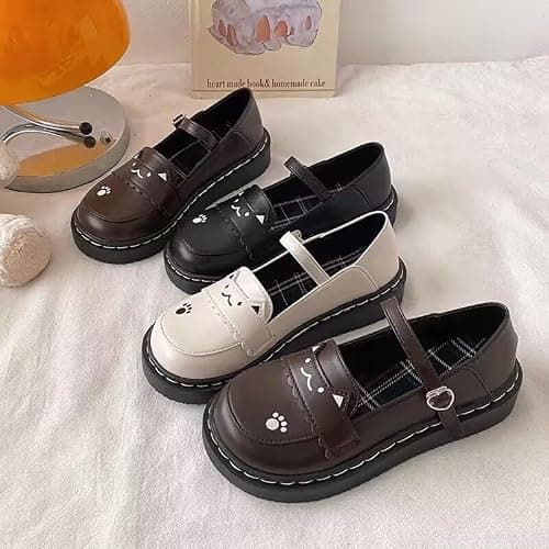 Women's Cute Cat Face Mary Jane Flats – Kawaii Platform Shoes with Paw Print Detail for Dress, Casual Wear or Anime Outfits thumbnail 7