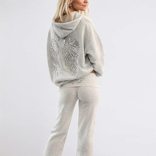 Women's Y2K Sequin Angel Wings Cardigan Oversized Hoodie - Retro Futuristic Ladies Jacket with Baggy Fit thumbnail 2