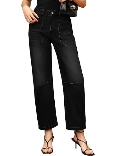 EVALESS Womens Baggy Barrel Jeans High Waisted Wide Leg Boyfriend Denim Ankle Pants thumbnail 5