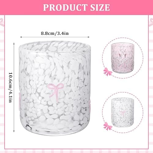 Yoiemivy 2 Pack Bow Icon Juice Glasses Coquette Aesthetic Glass Cups 14 oz Double Old Fashioned Icon Handblown Stemless Wine Glasses Cute Pink Glass Drinking Cups for Party Supplies Gifts thumbnail 3