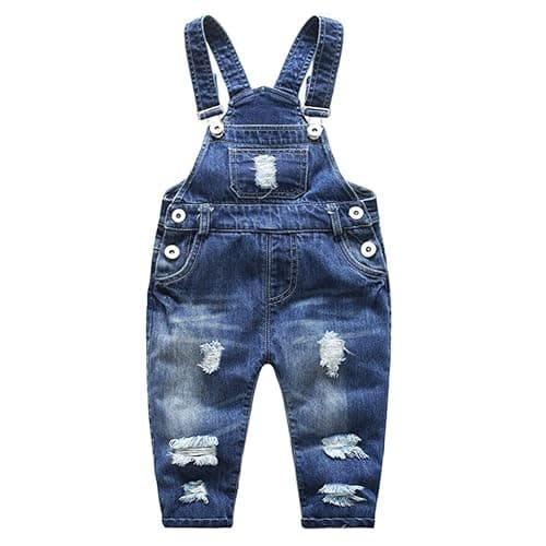 KIDSCOOL SPACE Baby Girl Boy Jean Overalls,Little Kid Bib Pocket Denim Workwear - Image 1