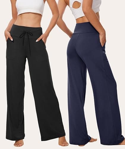 TNNZEET 3 Pack Women's Wide Leg Pants with Pockets - Casual Loose Yoga Trouser Pants Sweatpants Palazzo Lounge Pajama Pants thumbnail 2