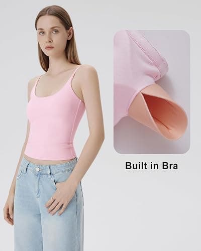 SUUKSESS Women Padded Scoop Neck Tank Tops Double Line Going Out Basic Camisole Top thumbnail 4