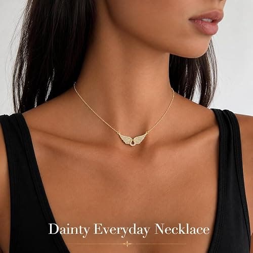 JAVARNV Angel Wings Necklace for Women Gold Silver Pendant Elegant Dainty Simple Jewelry Gift for Daily Party Dress thumbnail 2