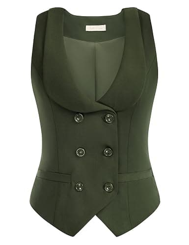 Belle Poque Women Double Breasted Waistcoat Vintage Lapel Collar Vest Coat with 2 Pockets - Image 1