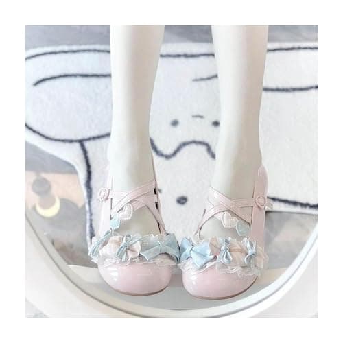 ZQW Lolita Lace Bow Heart Ballet Round-Toe Low Heel Mary Jane Shoes for Women Sweet Kawaii Footwear Cosplay Party Daily Wear thumbnail 2