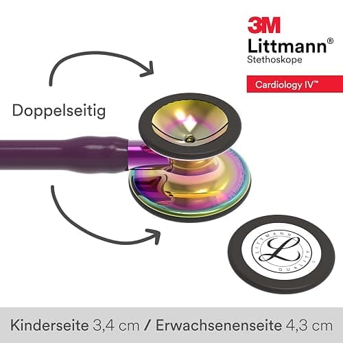 3M Littmann Cardiology IV Diagnostic Stethoscope, 6239, More Than 2X as Loud, Weighs Less, Stainless Steel High Polish Rainbow-Finish Chestpiece, 27" Plum Tube, Violet Stem and Black Headset thumbnail 3
