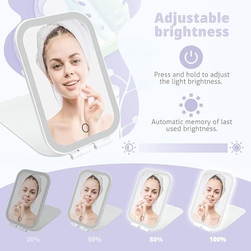 TREASO Travel Makeup Mirror, Portable Rechargeable Mirror with Lights | USB-Rechargeable, 3 Color LED Lighting, Adjustable Brightness, 7.9x5.4 inch, 1200mAh Battery, Gift for Women and Girls, White thumbnail 4
