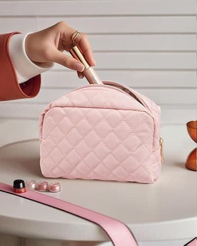 LETGO Travel Makeup Bag for Women Girl,Quilted Makeup Bag Cosmetic Bag,Cute Puffer Make Up Organizer Bags,Pink Car Accessories for Girls(Pink) thumbnail 6