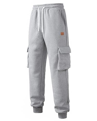 A WATERWANG Men's Fleece Cargo Sweatpants Casual Cotton Tapered Drawstring Athletic Workout Joggers Sweat Pants with Pockets thumbnail 4