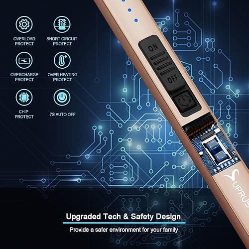 SUPRUS Electric Lighter Arc Windproof Flameless USB Lighter Rechargeable Lighter with Safety Lock for Candle BBQ Camping (champagne Gold) - Gold thumbnail 3