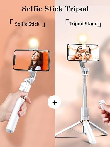 Selfie Stick Tripod with Wireless Remote, 46'' Cellphone Selfie Stick Tripod with LED Fill Light, for iPhone 16/15/14/14 pro/13/13 Pro/12/11/11 Pro/XS Max/XS/XR/X/8/7 and Android Smartphone(Upgrade) - White-46in thumbnail 6