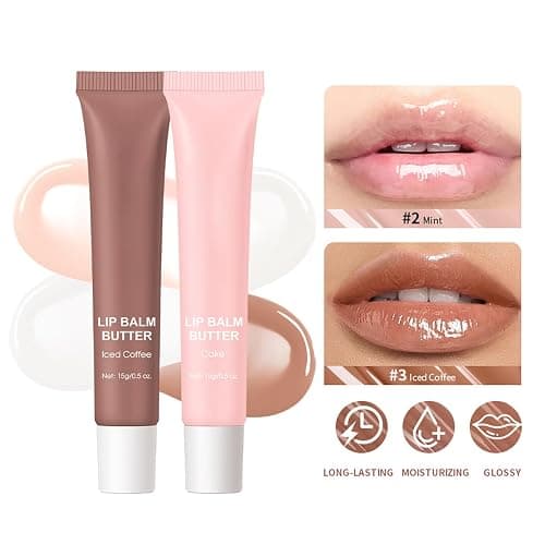 4 Flavors Lip Glossy Butter Balm Lip Tint Hydrating Lip Gloss, Soothes & Softens Dry Lips High Shine Nude Color Nourishing Lip Care Finish (4 Color, 0.5 Oz) thumbnail 5
