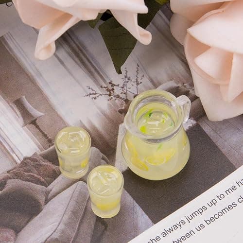 WSDMAVIS 1Set Charming Miniature Lemonade Set with Pitcher Bottles for Fairy Garden Decor Realistic Mini Kitchen Accessories Cute Resin Charms for Beverage Ornaments Model thumbnail 6