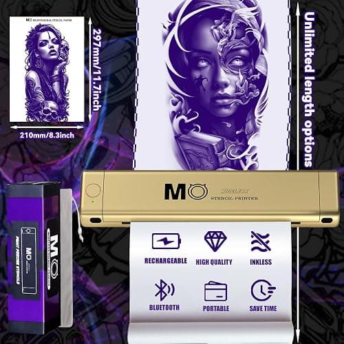 Tattoo Stencil Printer for Artist Unique Gold Tattoo Printer Professional-Grade Transfers Capable of Handling Complex Shading and Linework for Compatible with Smartphone & PC Tattoo Supplies thumbnail 3