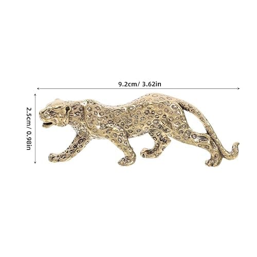 Veemoon Brass Gold Leopard Ornament Fengshui Metal Panther Figurines Table Lucky Animal Stuate Small Wealth Leopard Sculpture Mini Jungle Decoration for Office Tearoom Cupboard Decor thumbnail 3
