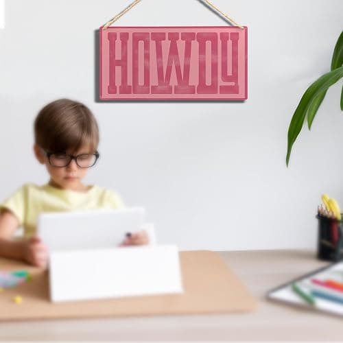Ryeolo Howdy Sign - Preppy Hot Pink Cowgirl Wall Decor, Western Home Living Room Decor, 11.8x5.9 Inch Wall Pediment thumbnail 5