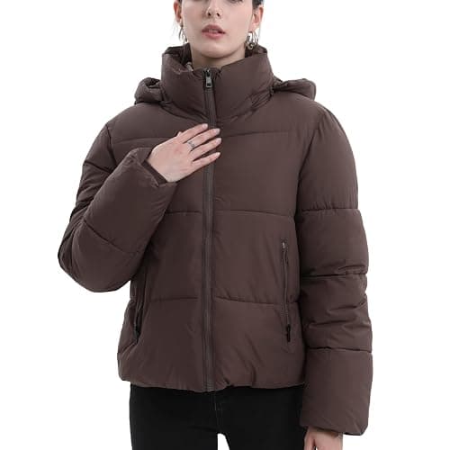 PUFFIT Women's Cropped Puffer Jackets,Warm Winter Jacket with Removable Hood,Zipped Pockets,Short Ladies Quilted Coat thumbnail 2