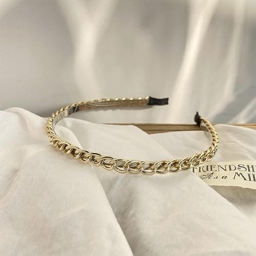 Thin Metal Headbands with Hoop Chain - Cute Headwear Hair Accessories for Women and Girls thumbnail 5
