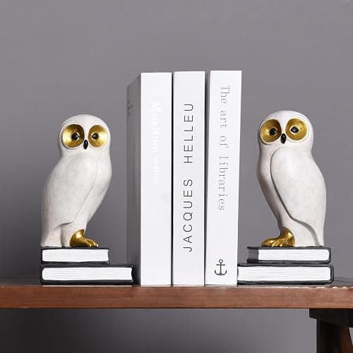 Kakizzy Book Ends for Shelves, Owl Decorative Bookends Bronze Bird Book Stopper Unique Kids Book Holders with Anti-Slip Base Luxurious Bookends for Kids Rooms Office Home Decor(White) thumbnail 9