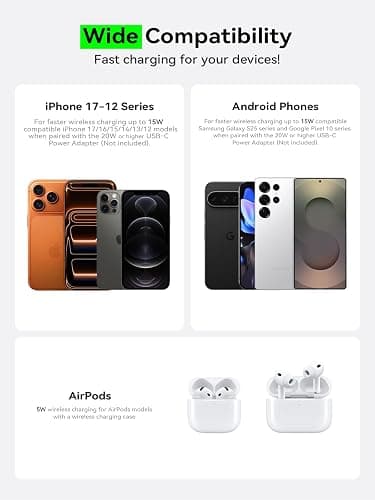 THREEKEY Qi2 MagSafe Charger, Magnetic Charger for iPhone 17/16/15/14/13/12 Series & Galaxy S25 Ultra, Qi2 Wireless Charger Dual-Sided Magnets, 15W Fast Charging Pad with 5FT USB-C Cable (Black) thumbnail 3