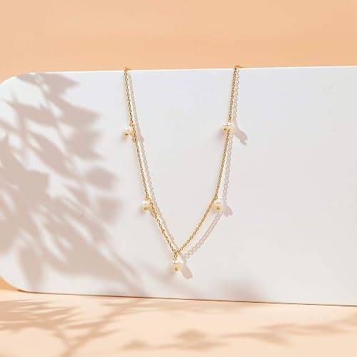 PAVOI 14K Gold Plated Shell Pearl Chain Necklace for Women (Yellow Gold) thumbnail 4