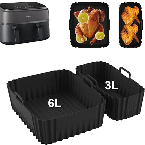 Silicone Air Fryer Liners for Philips Dual Basket Air Fryer 3000 Series 6L/3L, Reusable Dual Airfryer Liners Air Fryer Accessories for Philips Dual Basket Airfryer NA350/00 - Image 1