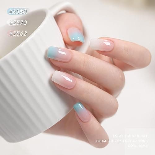 GAOY 42 Pcs Gel Nail Polish Kit, Pastel Jelly Pink Green Shimmer Colors All Seasons Gel Nail Polish Set with Glossy & Matte Top Coat and Base Coat for Salon and DIY Manicure at Home thumbnail 3