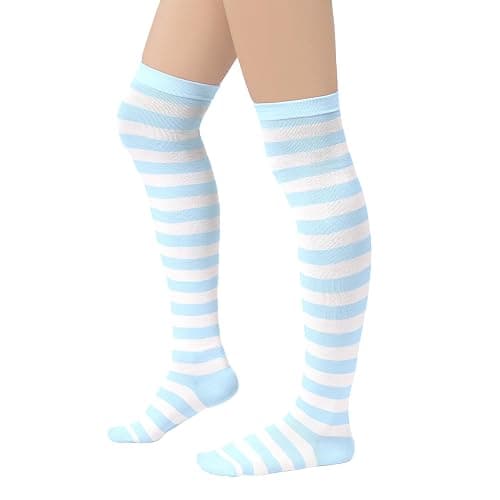 Zando Women's 6-Pack Cotton Thigh High Over Knee Socks - Striped Boot Socks & Leg Warmers for Daily, Sports, Cosplay - One Size - B Colored Stripes*6 thumbnail 5