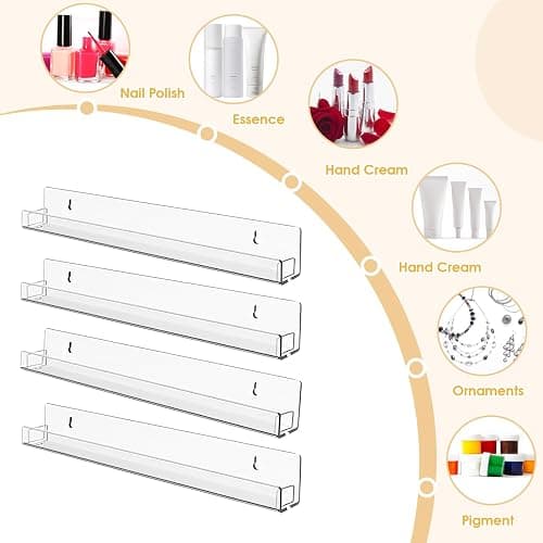 AumVum Acrylic Wall Mounted Nail Polish Organiser Rack, 6 Tiers Clear Shelves with Removable Anti-Slip Inserts, Paint Rack Essential Oil Perfume Stand, Nail Varnish Storage Display Shelf 15 Inches thumbnail 4