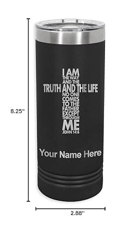 LaserGram 22oz Vacuum Insulated Skinny Tumbler, Bible Verse John 14-6, Personalized Engraving Included (Black) thumbnail 3