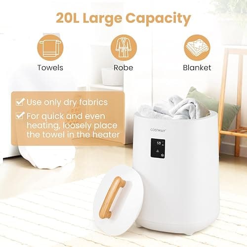 COSTWAY 20L Towel Warmer for Bathroom, Heated Blanket Warmers with LED Display & Auto Shut Off, for Two 40” x 70” Oversized Towels, Bathrobes, Blankets (White) thumbnail 9