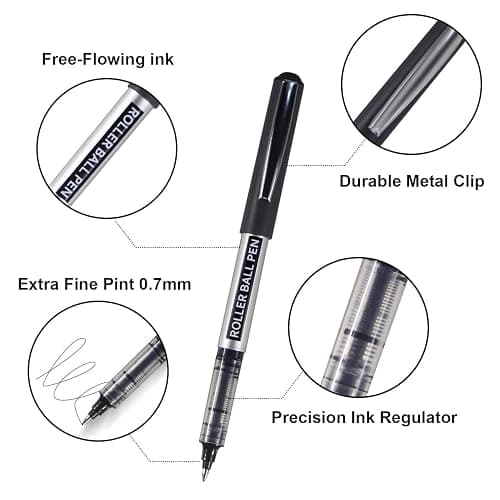 Rollerball Pen, 25 Pack Black Gel Pens 0.7 mm Fine Point Liquid Ink, Quick-Drying Ballpoint Pen for Writing, Journaling, Home Office Stationary Supplies thumbnail 3