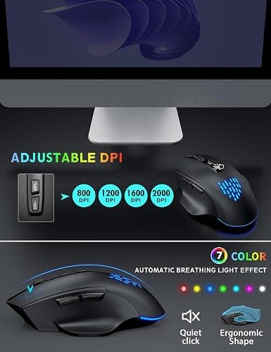 Wireless Keyboard and Mouse Backlits, Wrist Rest, LED Mouse, Rechargeable Ergonomic Keyboard with Phone Holder, Silent Light Up Combo for Computer, Mac, PC, Laptop, Chromebook (Black) thumbnail 6