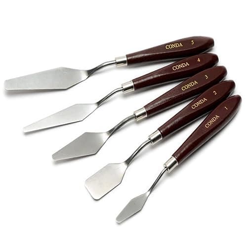 CONDA Palette Knife Painting Stainless Steel Spatula Palette Knife Oil Paint Metal Knives Wood Handle (Red 5 Piece) - Image 1