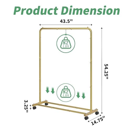 Simple Trending Standard Clothes Clothing Garment Rack with Storage Shelves, Rolling Clothes Organizer on Wheels for Hanging Clothes, Gold thumbnail 2