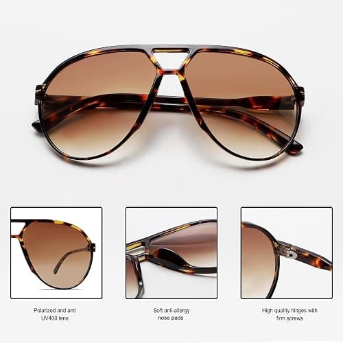 GUVIVI Retro Aviator Sunglasses for Women Men Oversized Classic 70s Vintage Trendy Tangle Free Square Aviators Sun Glasses thumbnail 6