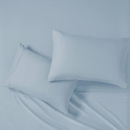 Modern Threads Soft Microfiber Solid Sheets - Luxurious Microfiber Bed Sheets - Includes Flat Sheet, Fitted Sheet with Deep Pockets, & Pillowcases Blue Mist Full thumbnail 6