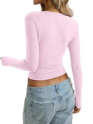 EasyGala Womens Cotton Long Sleeve Shirts Wide Round Neck Fitted Tops Basic Going Out Crop Outfits Fall Undershirts 2026 thumbnail 6