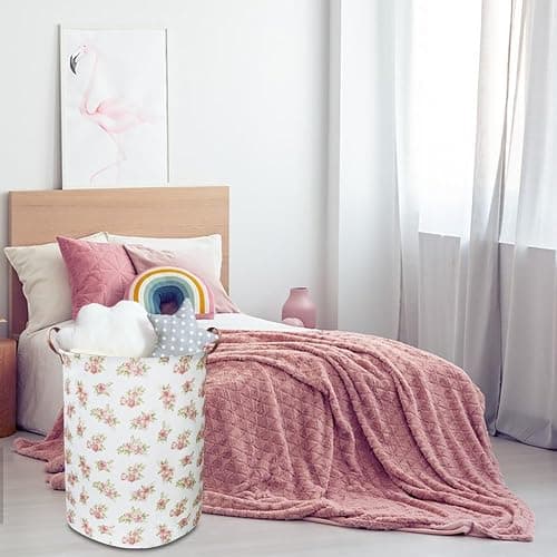 NTAOHAMPER Pink Flower Laundry Hamper, laundry Basket, Nursery Hamper,Waterproof Storage Bin for Bedroom,Clothes Organizer Basket, Room Decor(Pink Flower) thumbnail 5