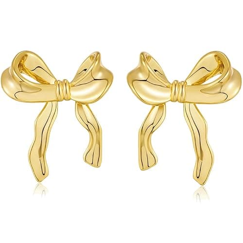 BLISI Gold Bow Earrings Silver 925 Sterling Silver Post Bow Stud Earrings Gold Dangle Bow Earrings Gold and Silver Bow Earrings for Women Hypoallergenic - Image 1