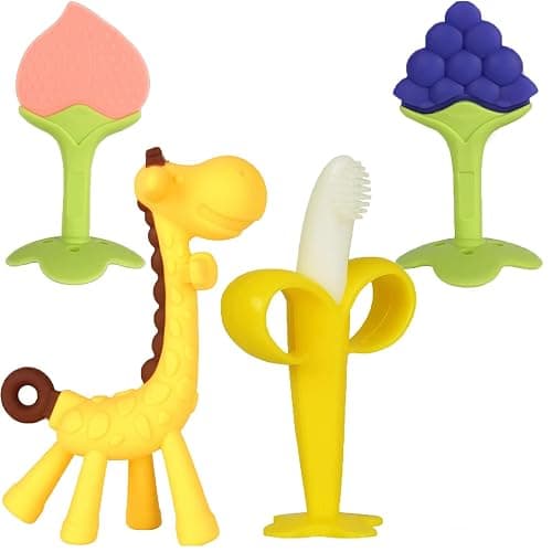 HAILI XMGQ Baby Teething Toys 3-6 Months, Silicone Baby Teether Freezer BPA Free, Babies Teething Relief Sore Gums, Banana Toothbrush, Fruit Shape Giraffe Newborn Teether Gift for Infant Boy and Girl - Image 1