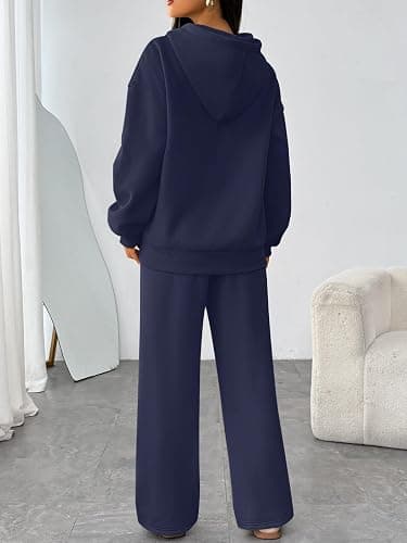 Trendy Queen Womens 2 Piece Outfits Lounge Fall Fashion Sets Oversized Sweatshirts Wide Leg Pants Sweatsuits Winter Clothes thumbnail 4